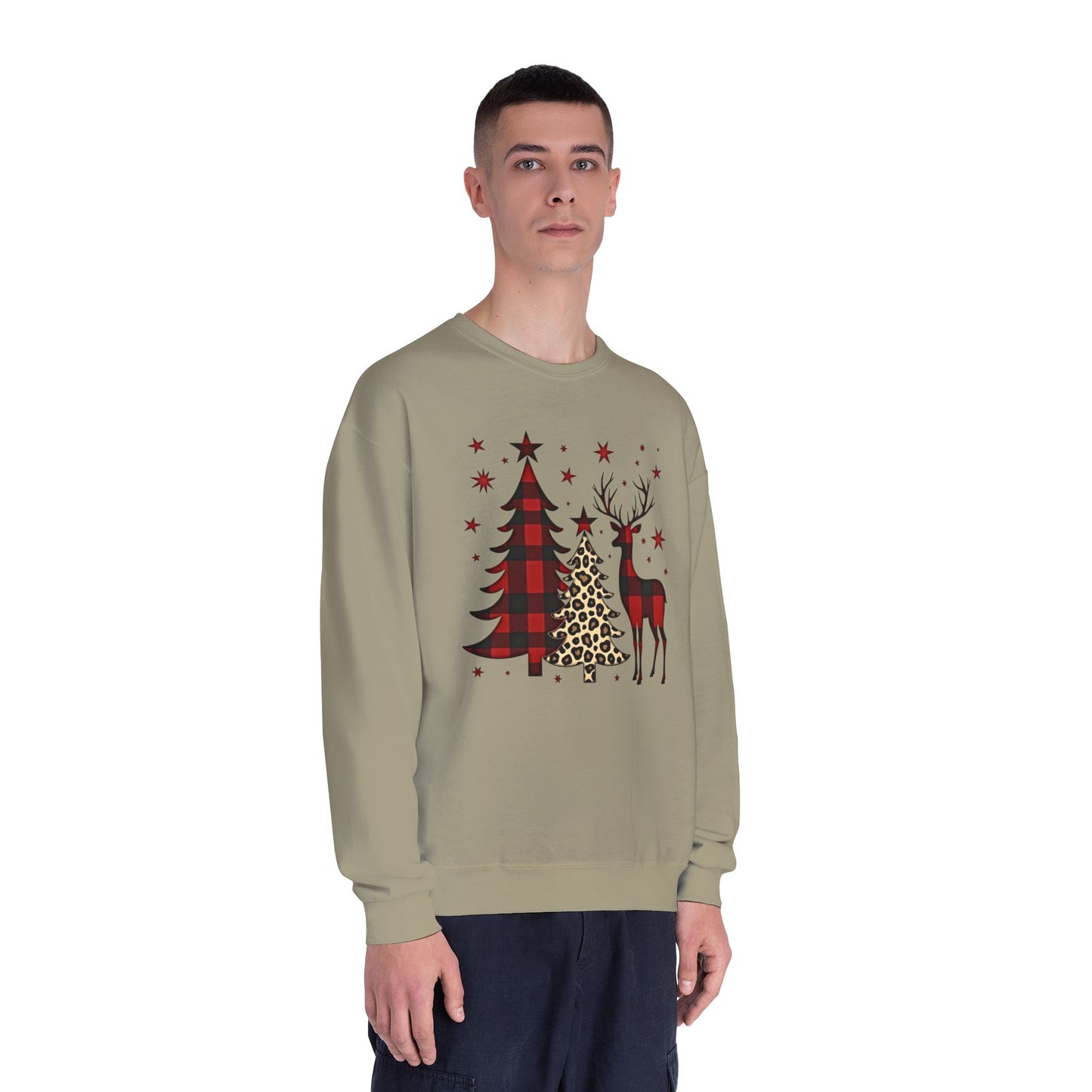 Christmas Buffalo Plaid Trees & Reindeer Crewneck Sweatshirt
