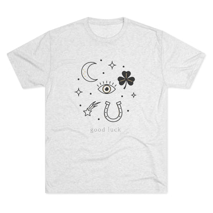 Good Luck Symbols Tee — Minimal Mystic Crescent, Eye, Horseshoe & Clover Graphic Shirt
