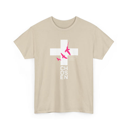 Chosen Cross T-Shirt — Bold Faith Graphic Tee with Pink Birds