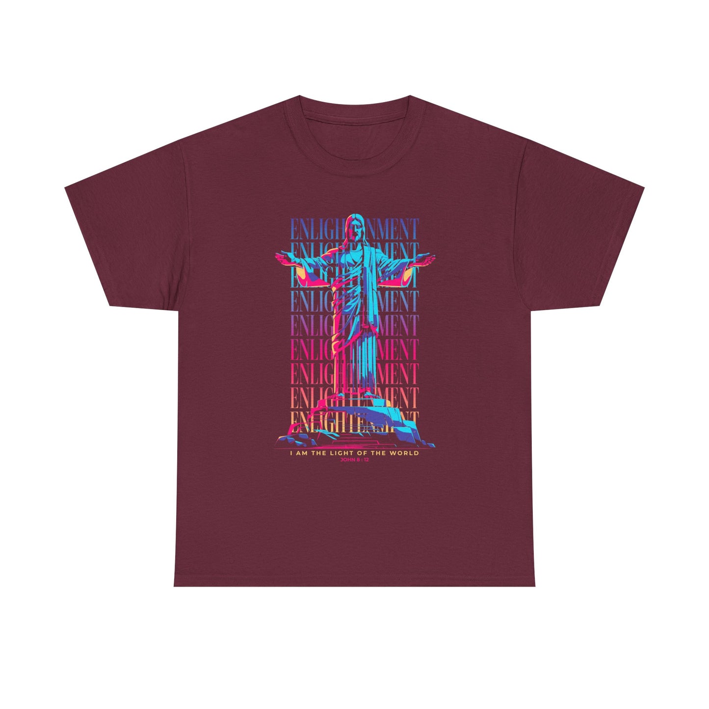 Enlightenment Tee — Neon Statue Graphic T-Shirt ("Entertainment" Text Design)