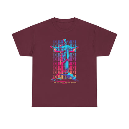 Enlightenment Tee — Neon Statue Graphic T-Shirt ("Entertainment" Text Design)