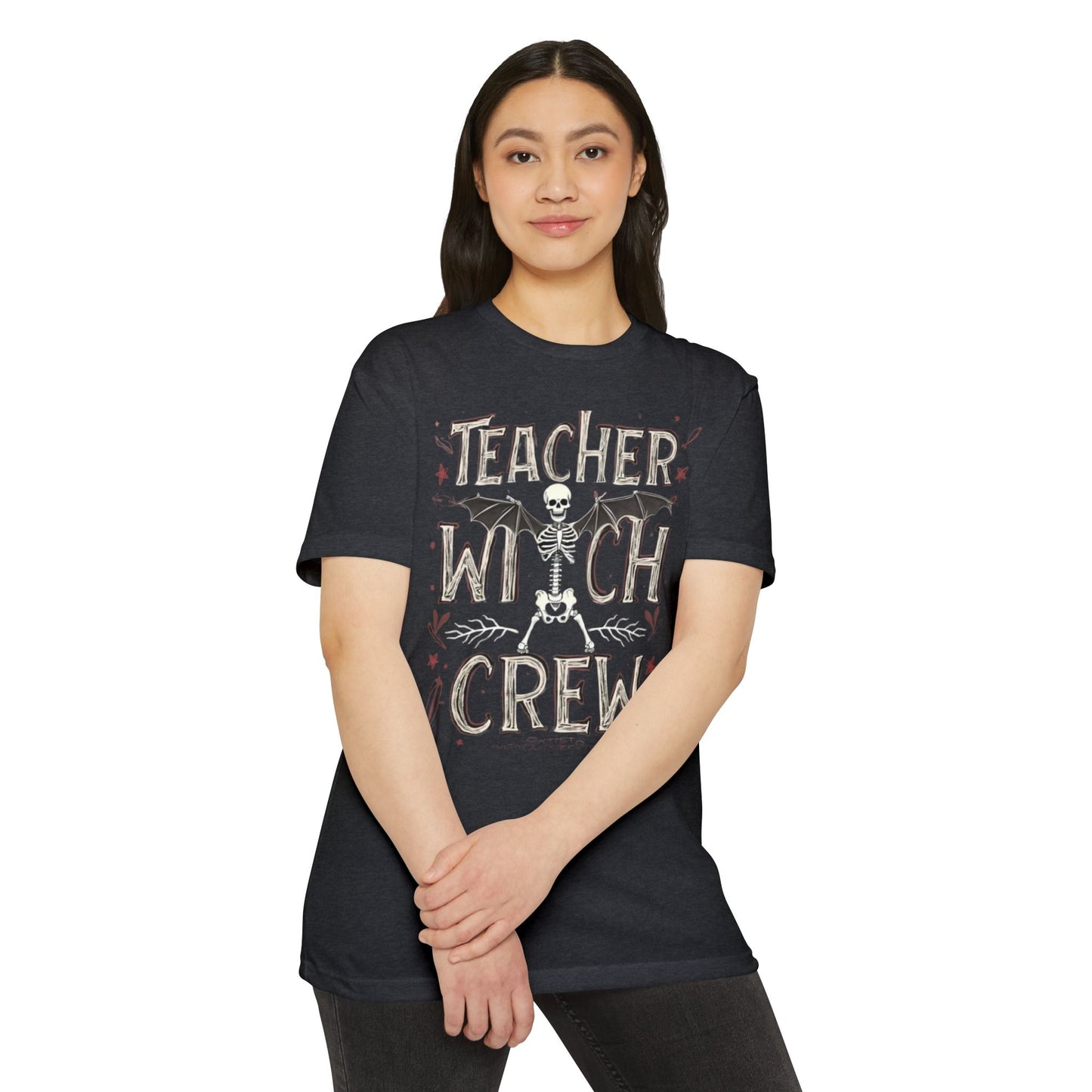 Teacher Witch Crew T-Shirt — Halloween Skeleton Teacher Tee