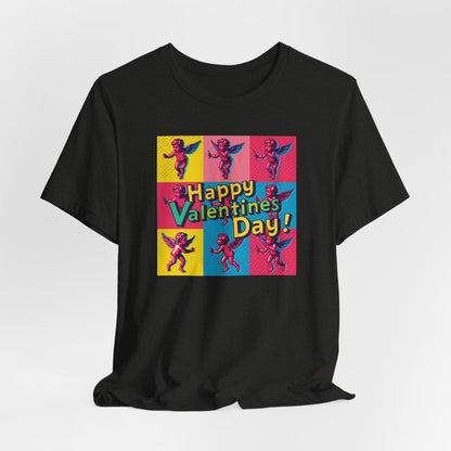 Valentine's Day Pop Art Tee — "Happy Valentine's Day!" Cupid Graphic Shirt
