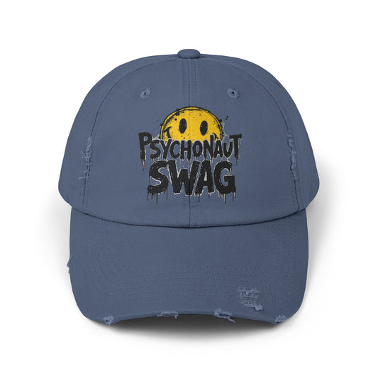 Psycho Unisex Distressed Cap, Cool Casual Hat, Streetwear Accessory, Gift for Trendsetters, Festival Gear, Summer Vibes - Psychonaut Swag