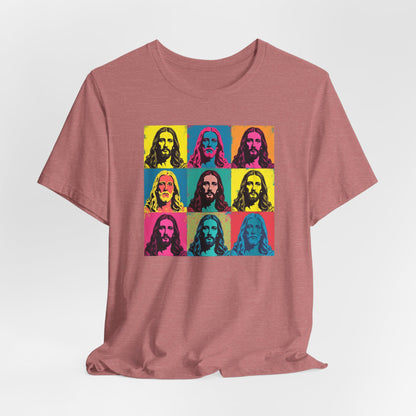 Jesus, Pop Art T-Shirt — Retro Colorful Nine-Panel Graphic Tee