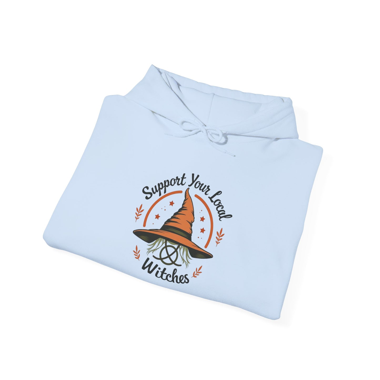 Support Your Local Witches Hoodie — Cute Witch Hat Graphic Pullover for Halloween