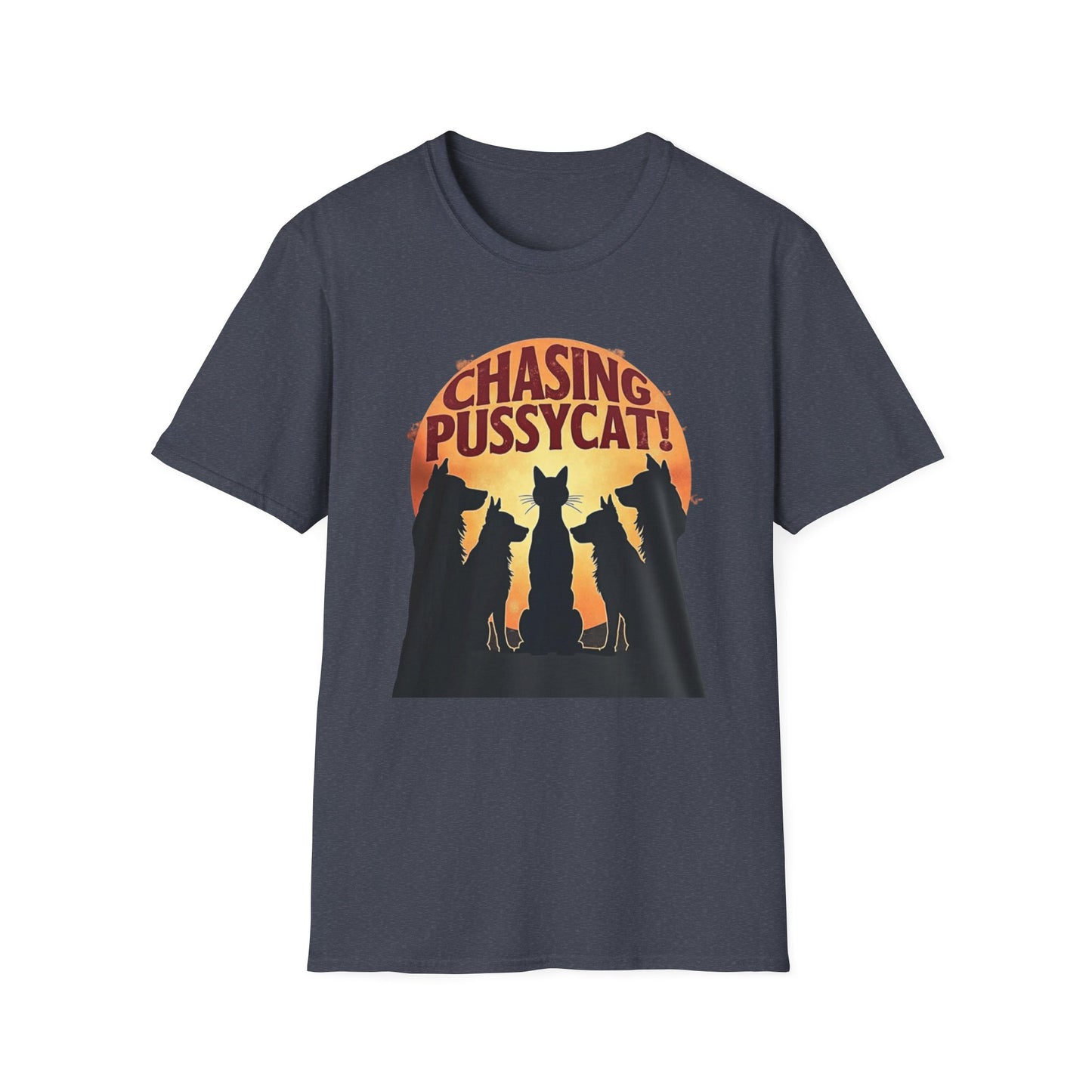 Chasing Pussycat Unisex Softstyle T-Shirt, Fun Cat Lovers Tee, Gift for Animal Enthusiasts, Quirky Casual Wear, Perfect for Festivals [...] - Psychonaut Swag