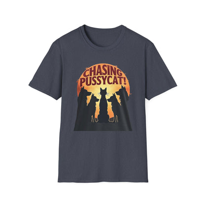 Chasing Pussycat Unisex Softstyle T-Shirt, Fun Cat Lovers Tee, Gift for Animal Enthusiasts, Quirky Casual Wear, Perfect for Festivals [...] - Psychonaut Swag