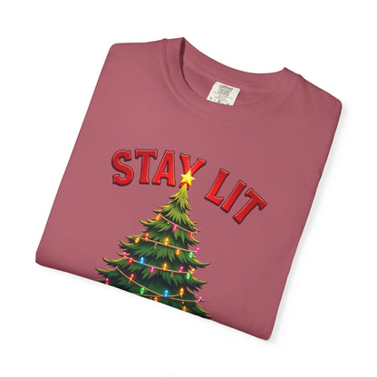 Stay Lit Christmas T-Shirt — Festive Holiday Tree Graphic Tee