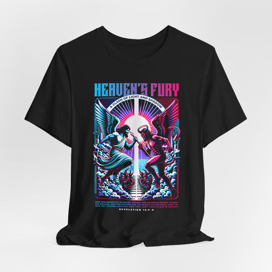 Heaven's Fury Graphic Tee — Neon Angel vs Demon Battle T-Shirt