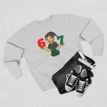 Elf Juggler six-seven  — Cute Holiday Elf Holding 6 & 7 Christmas Crewneck