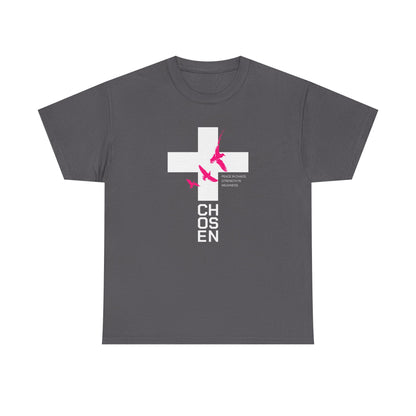 Chosen Cross T-Shirt — Bold Faith Graphic Tee with Pink Birds