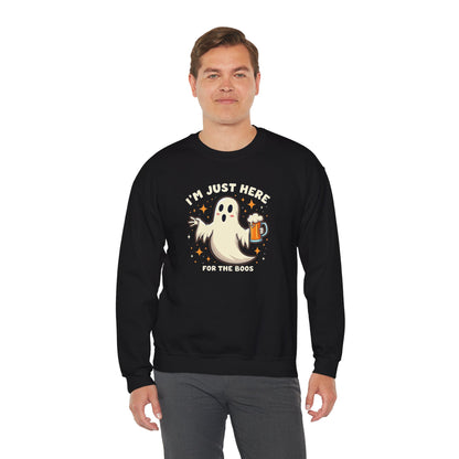 Halloween Ghost Sweatshirt — "I'm Just Here for the Boos" Cozy Crewneck