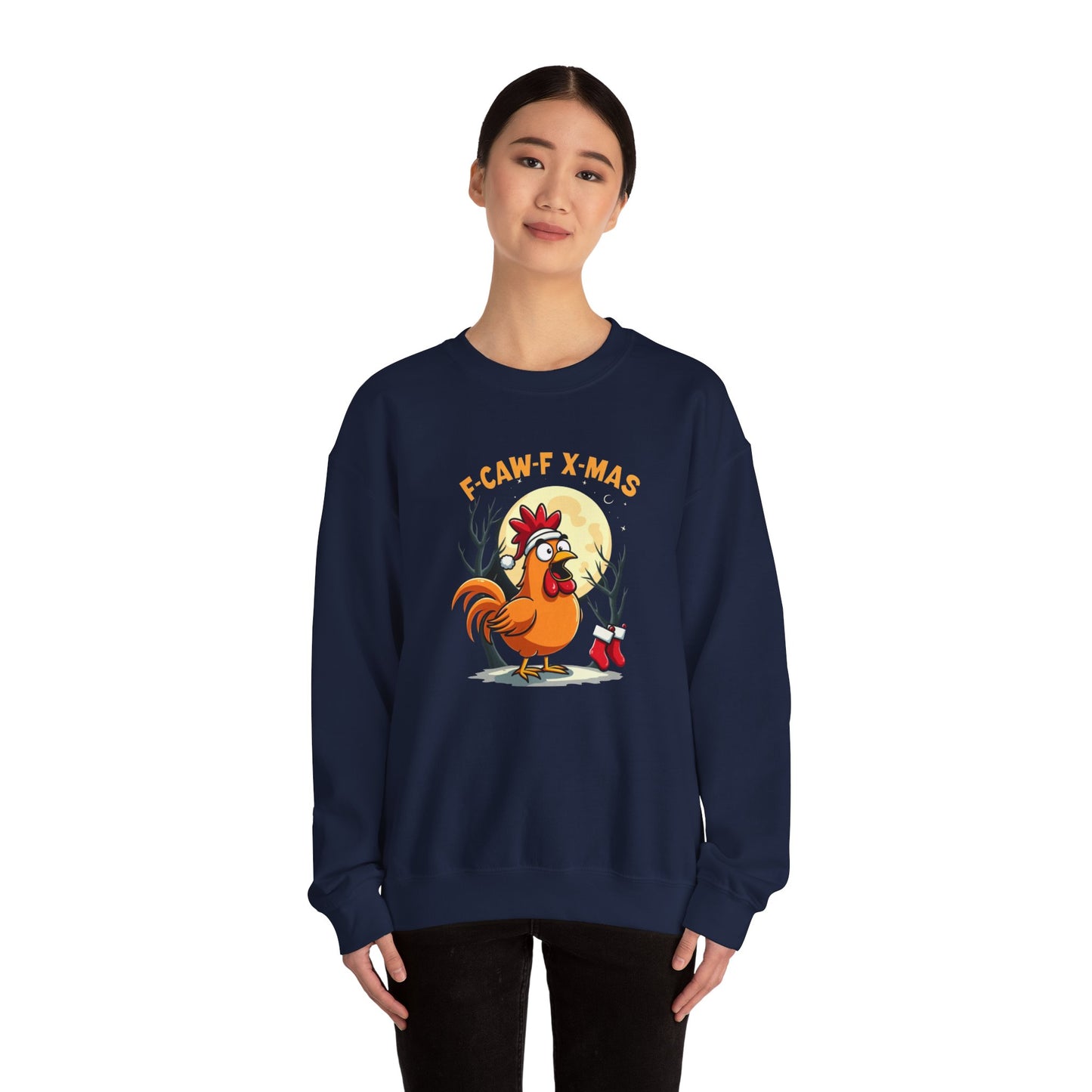 Christmas Rooster Sweatshirt - "F-CAW-F X-MAS" Funny Holiday Crewneck