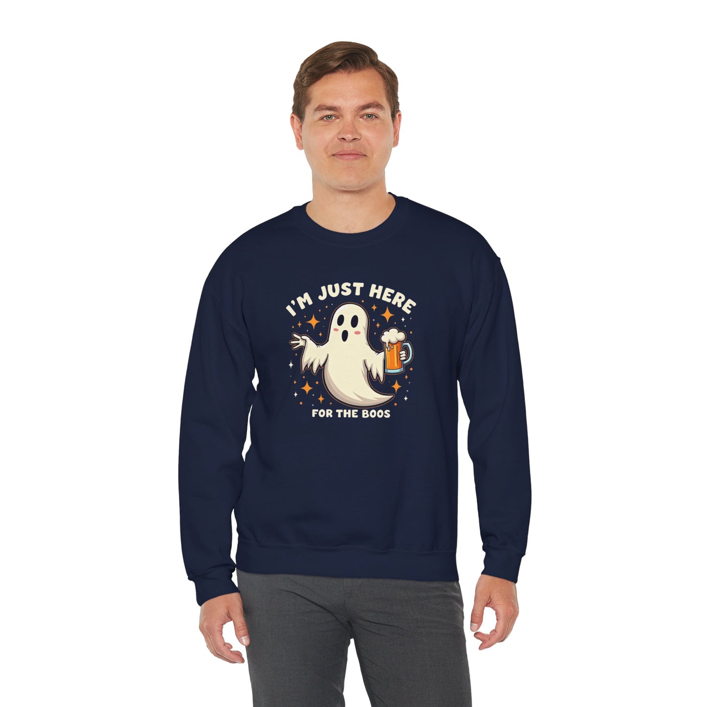 Halloween Ghost Sweatshirt — "I'm Just Here for the Boos" Cozy Crewneck