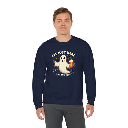 Halloween Ghost Sweatshirt — "I'm Just Here for the Boos" Cozy Crewneck