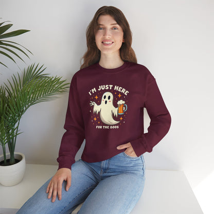 Halloween Ghost Sweatshirt — "I'm Just Here for the Boos" Cozy Crewneck