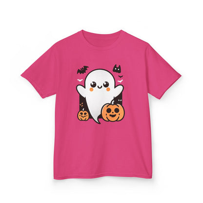 Kids Halloween Tee, Ghost Trick or Treat Top, Autumn Fun Apparel, Pumpkin Graphic Tee, Festive Kidswear