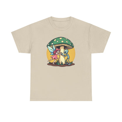 Alien chased by Fairy, Mushroom Unisex Heavy Cotton Tee - Psychonaut Swag