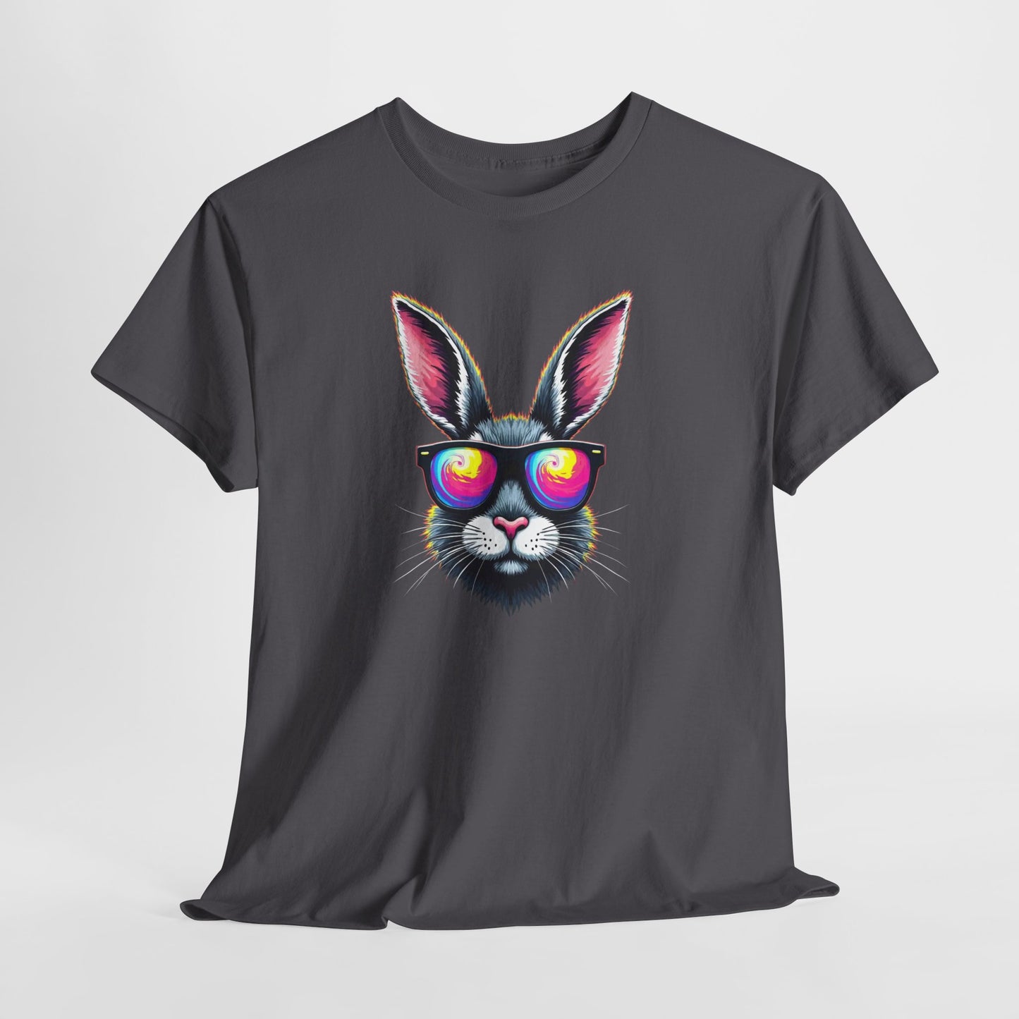 Bunny with Heart Sunglasses Tee — Retro Neon Rabbit Graphic T-Shirt