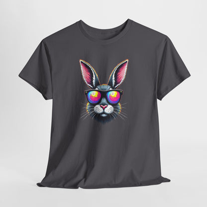 Bunny with Heart Sunglasses Tee — Retro Neon Rabbit Graphic T-Shirt