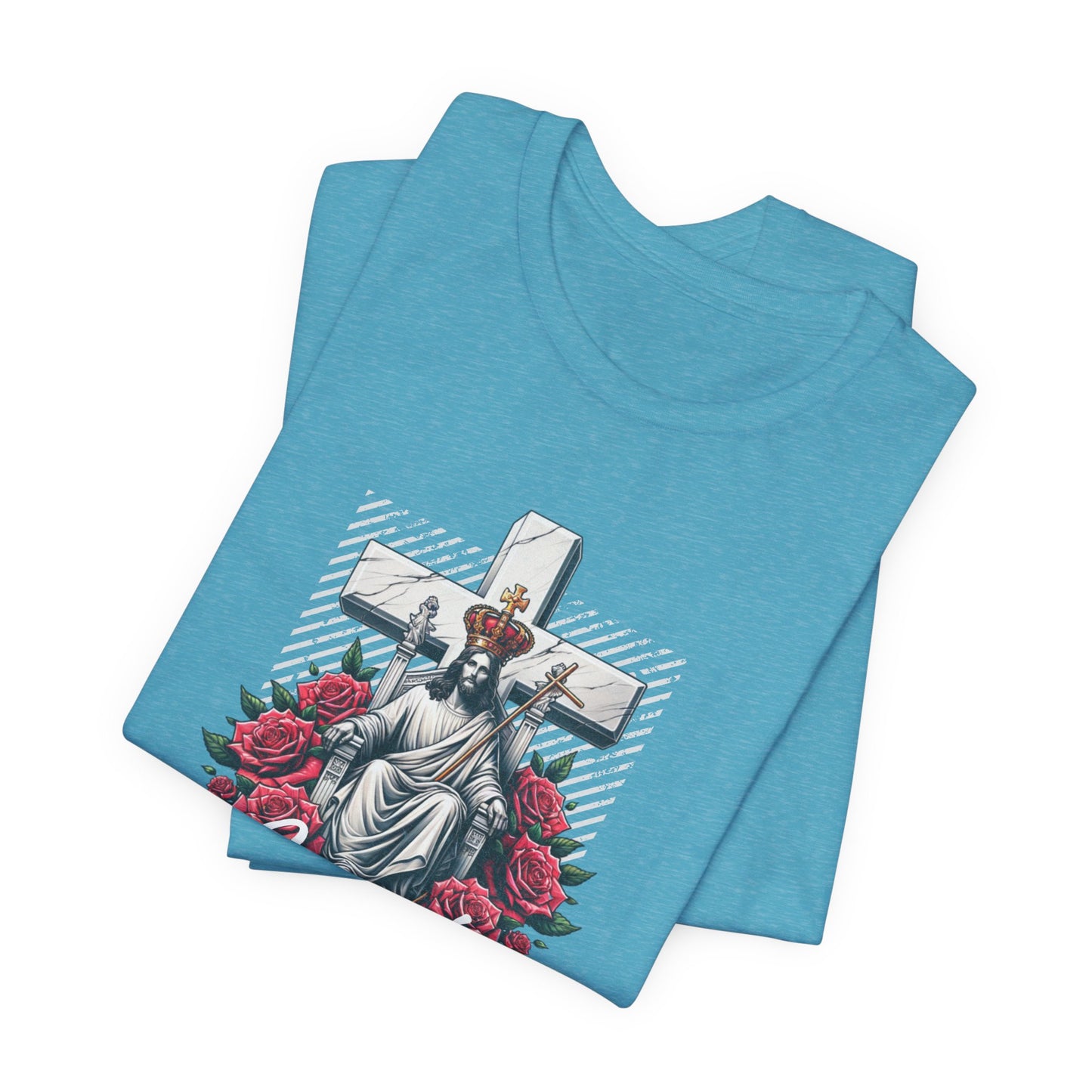 Jesus Is King T-Shirt — Christian Faith Graphic Tee with Cross & Roses
