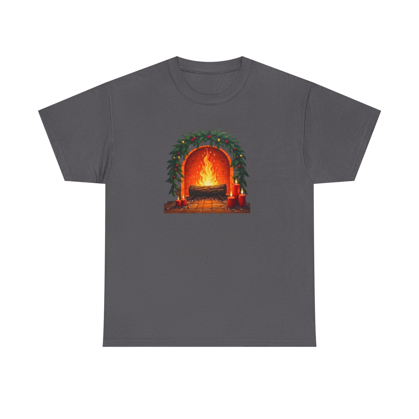 Cozy Holiday Fireplace T-Shirt — Vintage Log Fire Christmas Tee