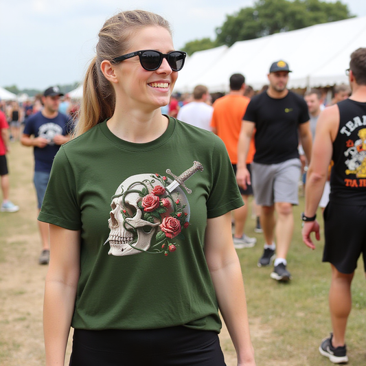 Skull & Roses Unisex Heavy Cotton Tee - Edgy Graphic T-Shirt for Alternative Fashion - Psychonaut Swag