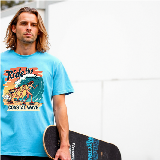 Follow the Wave, Unisex Heavy Cotton Tee - Ride the Wave Vintage Surf Design - Psychonaut Swag